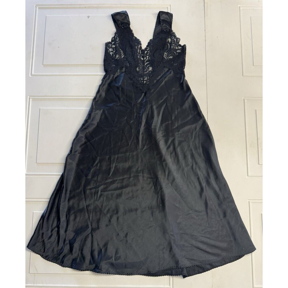 Vintage CINE STAR Black Nightgown Slip Dress Lace Accents Size Medium